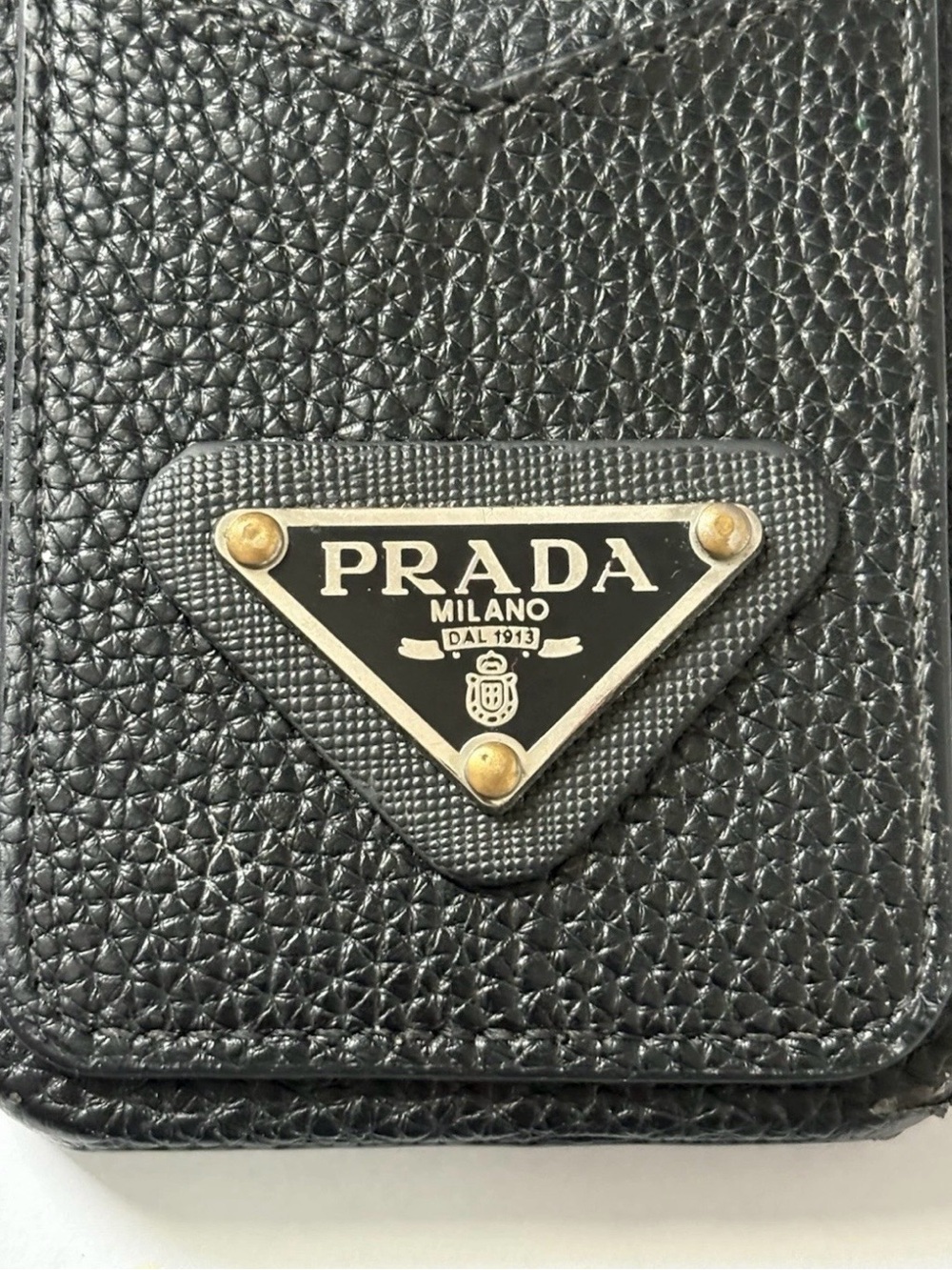 Prada Black Pebbled Leather Phone Card Case with Triangular Logo - Picture 3 of 12
